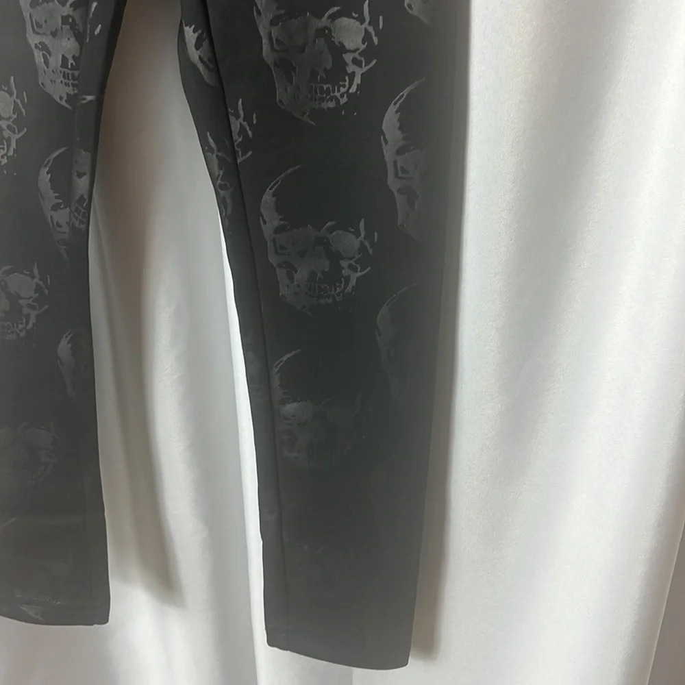 Noizz Kids Black Skull Print Leggings Girls Size 8 Stretch Gothic Punk Tights - Picture 3 of 9